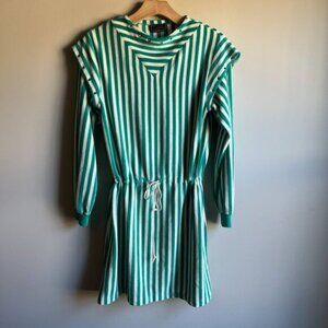 Vintage Casino Teal and White Crushed Velvet Long Sleeve Cover-Up Dress Size M